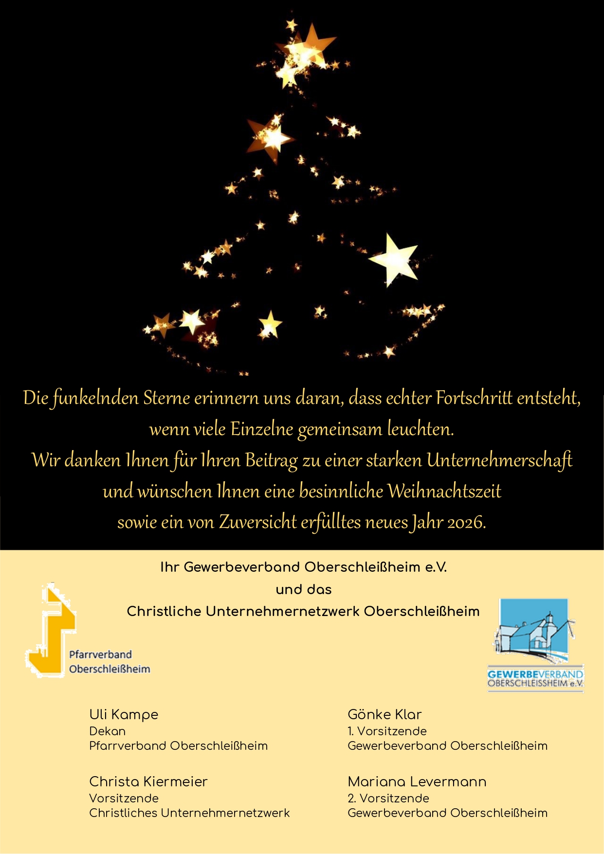 Weihnachtsgruß 2025 vom Christ­lichen Unter­neh­mer­netzwerk und vom Gewer­be­verband Oberschleißheim e.V.
